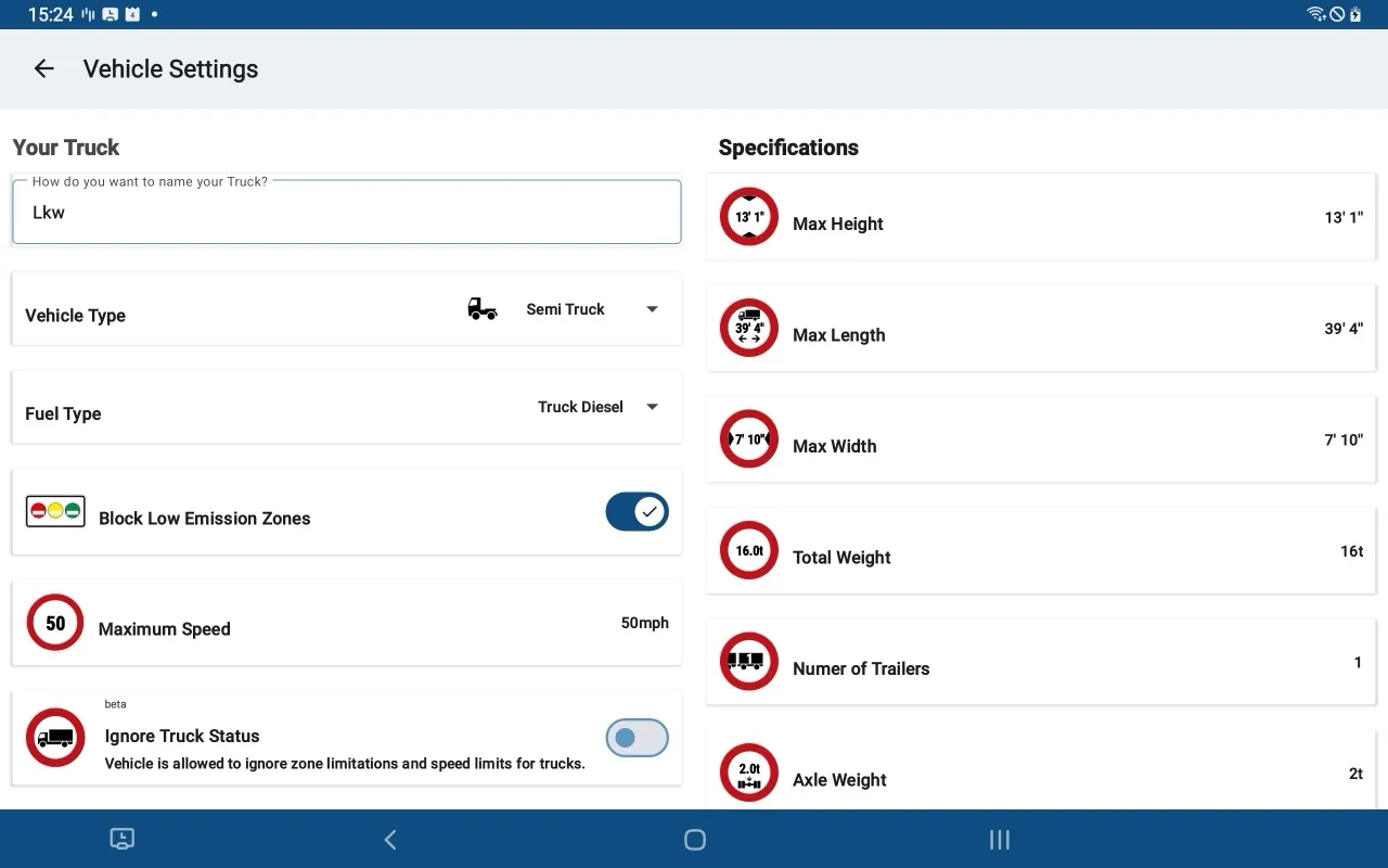 CargoTour truck navigation running on a tablet